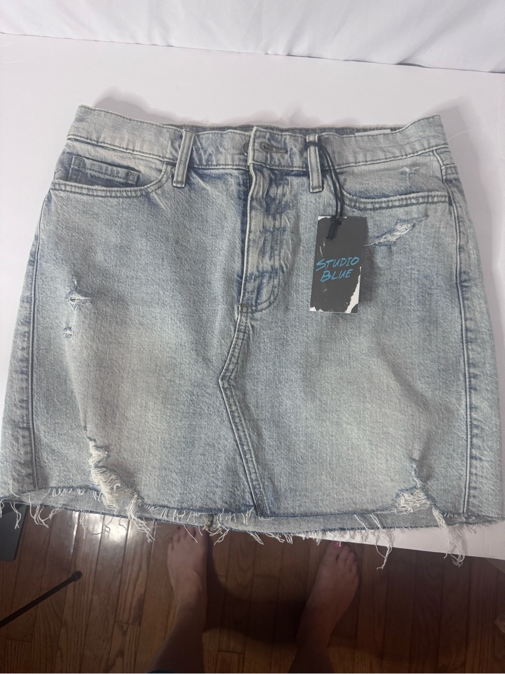Studio Light Wash Distressed Denim Skirt size 30